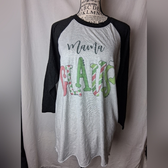 Next Level Apparel Tops - Next Level Apparel Mama Claus Black and White Long Sleeve Tee Large